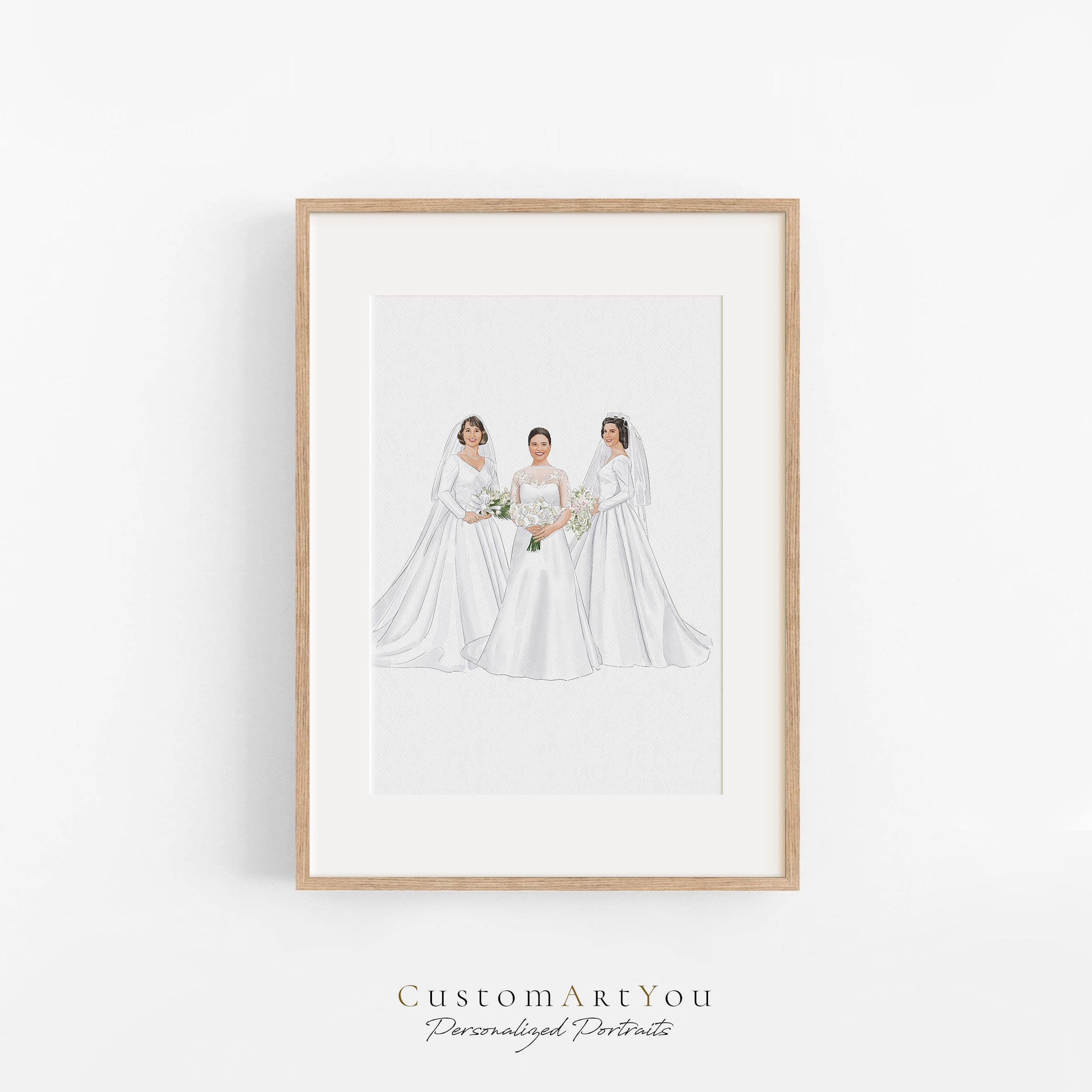 Generational Wedding Portrait, Mother Of The Bride Gifts, Custom Portrait Painting From Photo, Mother Gift From Daughter, Mom Birthday Gift