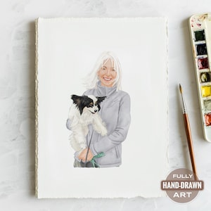 Dog And Owner Watercolor Portrait: Custom Pet Painting from Photo