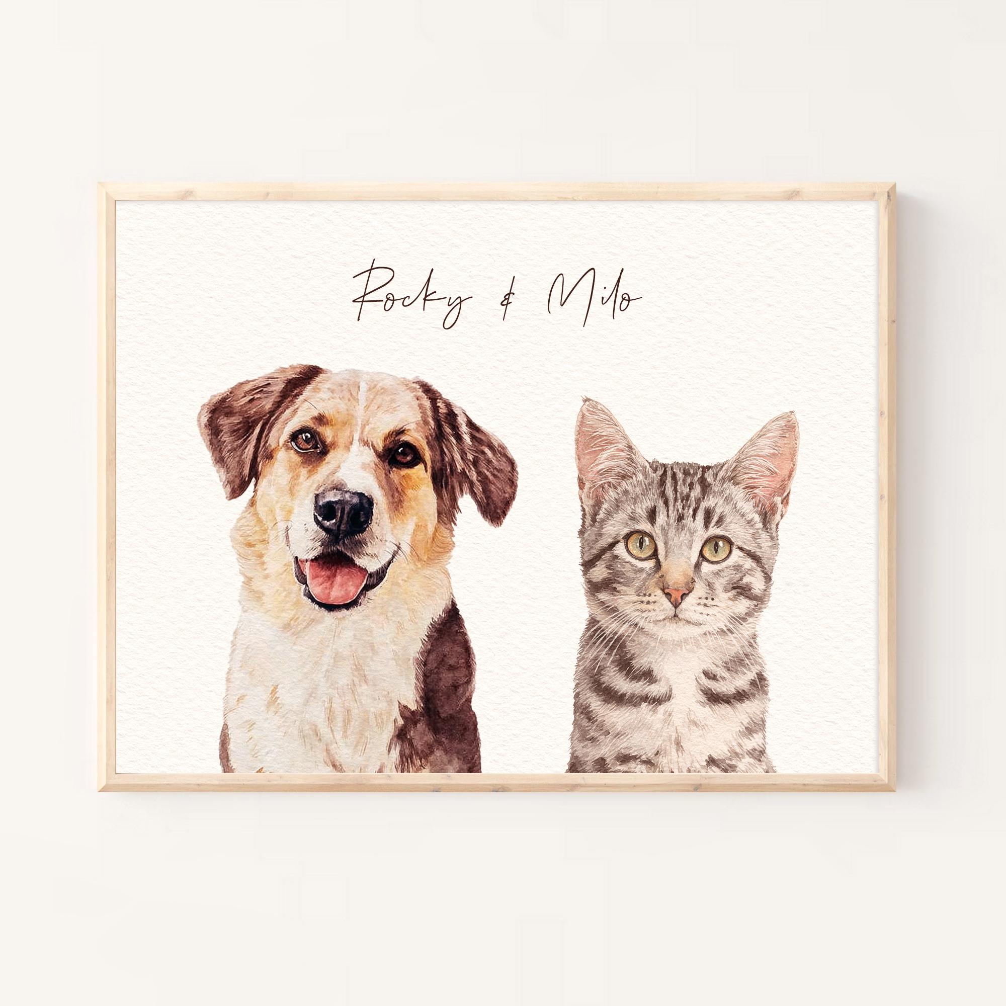 Custom Watercolor Pet Portrait: Dog & Cat Memorial Gift - Etsy