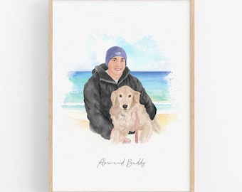 Personalized Portrait with Dog: Watercolor Pet Painting, Memorial Gift