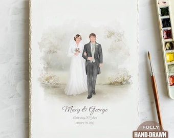 Retrato de casal de noivos: pintura em aquarela personalizada, presente de aniversário