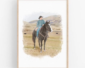 Custom Portrait with Horse: Watercolor Pet Painting, Memorial Gift For Family