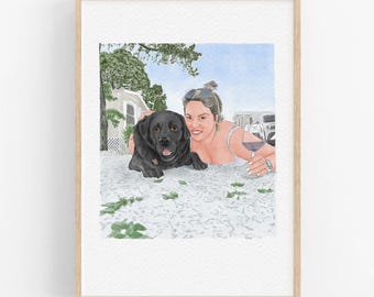 Custom Portrait with Pet: Watercolor Dog Painting, Memorial Gift For Couple
