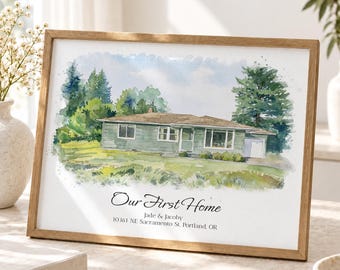 Custom Watercolor House Portrait: First Home Gift