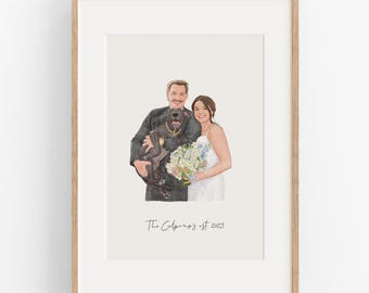 Custom Family Portrait with Pets: Watercolor Painting, Hand Painted