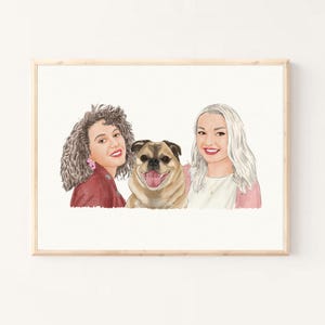 Dipinto ad acquerello di animali domestici con i proprietari, ritratto personalizzato da foto, ritratto di cane personalizzato, ritratto di famiglia, regalo commemorativo per animali domestici
