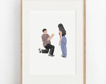 Custom Couple Proposal Portrait: Watercolor Painting, Engagement Gift