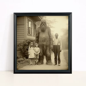 Vintage Halloween Decor, Bigfoot With A Family, Aesthetic Decor, Spooky Season, Printable Wall Art, Gothic Home Decoration, Retro Wall Art