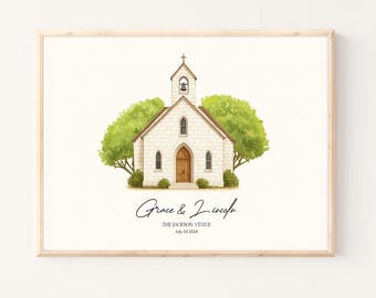 Wedding Venue Watercolor Painting: Hand Drawn Custom Portrait