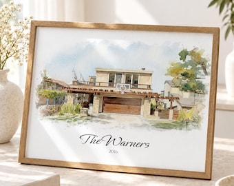 Hand Painted Watercolor House Portrait: First Home Gift, Custom Painting