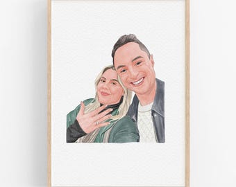 Couple Proposal Portrait: Engagement Gift, Custom Watercolor Painting From Photo