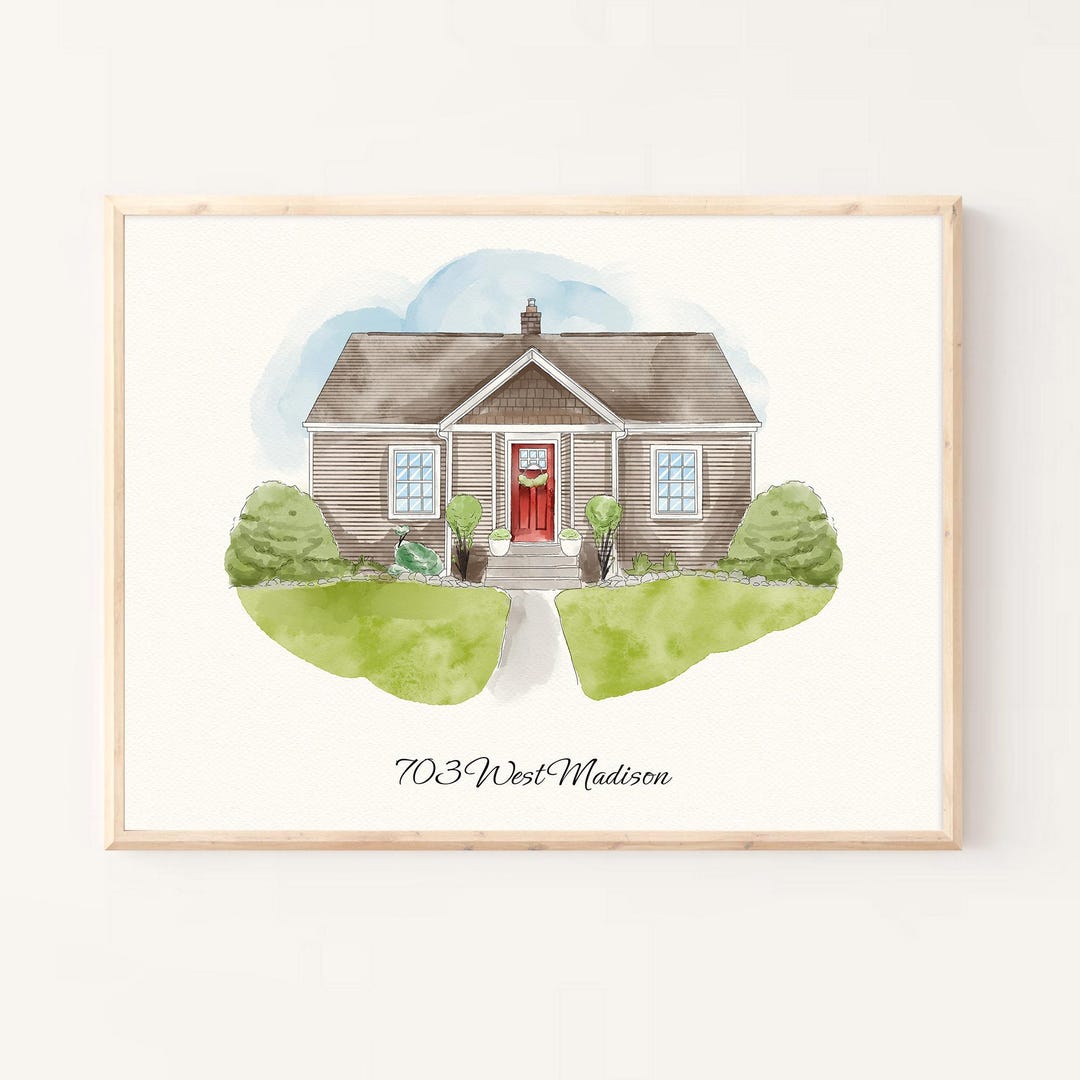 Hand Painted Watercolor House Portrait: First Home Gift, Custom ...