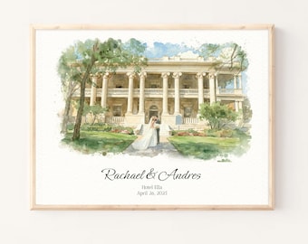 Wedding Venue Watercolor Painting: Hand Painted House Illustration