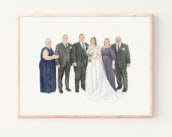 Portret rodzinny na zamówienie ze zdjęcia: akwarela, ilustracja rysowana ręcznie