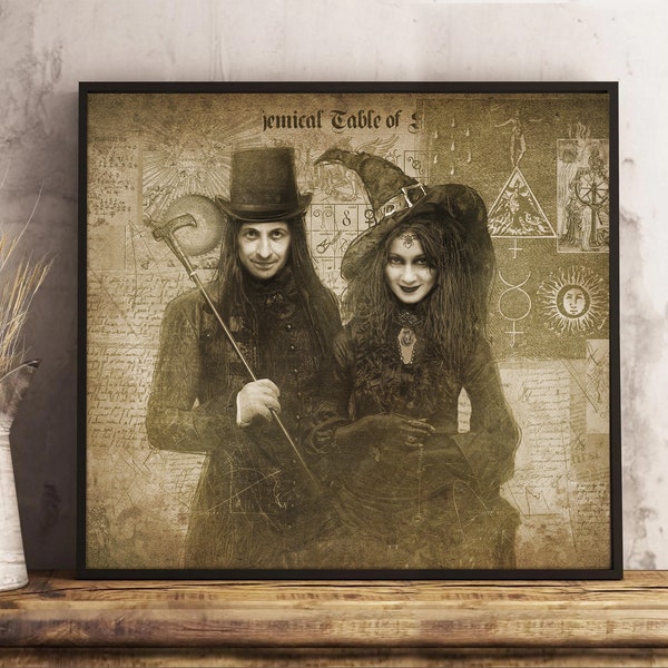 Custom Halloween Couple Portrait: Witchy Gothic Wall Decor