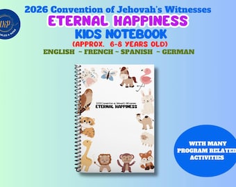 2026 JW Convention Ewiges Glück ~ Kinder Notizbuch (6-8 Jahre) mit vielen Aktivitäten und Aktivitäten! Englisch, Französisch, Spanisch, Deutsch