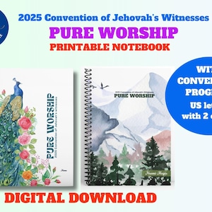Cuaderno imprimible con páginas rayadas para la Convención JW 2025 “Adoración pura” ~ Carta de EE. UU. *** Descarga digital ****