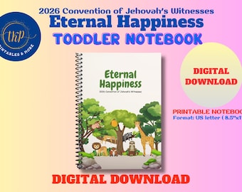 Convención de los Testigos de Jehová 2026 ~ Felicidad Eterna ~ Cuaderno para niños pequeños con muchas actividades ~ 96 páginas ~ Tamaño carta estadounidense **** Descarga digital