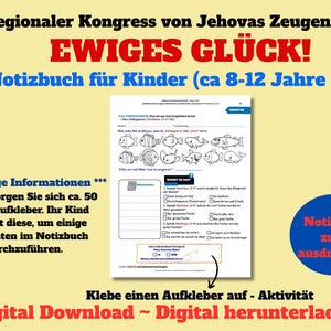 Puede incluir: Descarga digital de un cuaderno para ni&ntilde;os con el texto "Congreso Regional de los Testigos de Jehov&aacute; 2026" y "&iexcl;Felicidad Eterna!" El cuaderno es para ni&ntilde;os de 8 a 12 a&ntilde;os.