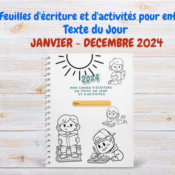 JW Feuilles d’écriture et d’activités ~  Texte du jour - Janvier - Decembre 2024 - pour  enfants  -  TJ ~ Téléchargement numérique.