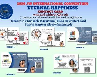 Contact cards for 2026 International Convention with and without QR code ~ Eternal Happiness ~ 2 1/8 x 3 3/8 Inch ***Matte and Glossy finish