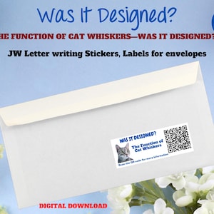 Adesivos para cartas das TJ, rótulos com link para o artigo "Foi projetado? - A função dos bigodes dos gatos" Ministério das TJ ~ Download digital