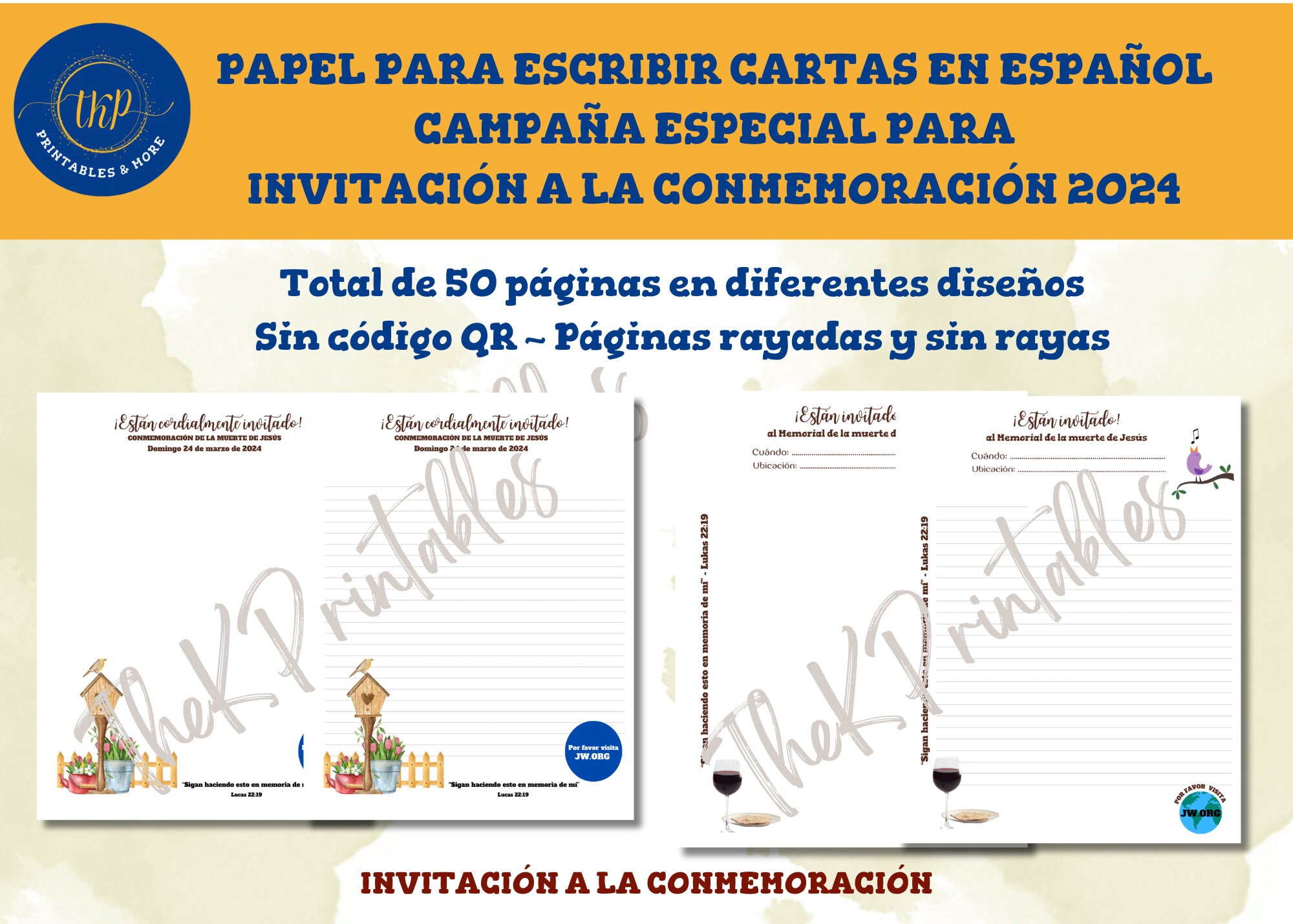 Conmemoración 2024 Papel Para Escribir Cartas Ministerio JW Papelería JW 50 Páginas Con