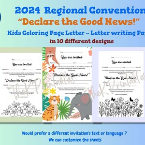 Papel para escribir cartas de JW Kids ~ Campaña de invitación a la Convención 2024 ~ Actividad de JW Kids, Ministerio de JW Kids, Coloración de niños *** Descarga instantánea