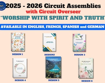 2025-2026 JW Circuit Assembly with Circuit Overseer  “Worship With Spirit and Truth” ~ Notebook in 3 sizes, 6 designs and 4 languages