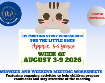 JW Kids Meeting Worksheets Ages 5–8 | August 3-9 2026 | Midweek & Weekend Meeting Preparation | Printable PDF