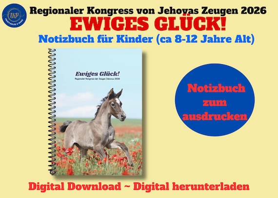 Regionaler Kongress der Zeugen Jehovas 2026 – Ewiges Glück! - Notizbuch für Kinder (ca 8-12 Jahre Alt) zum herunterladen*** Instant Download
