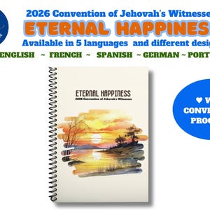 JW 2026 Convention Eternal Happiness ~ Spiral Notebook with convention's program ~ Laminated covers ~ JW convention gifts