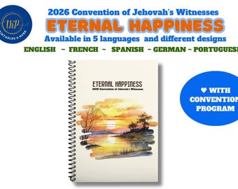JW 2026 Convention Eternal Happiness ~ Spiral Notebook with convention's program ~ Laminated covers ~ JW convention gifts