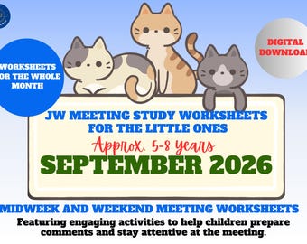 Werkbladen voor de JW Kids-bijeenkomsten (5-8 jaar) | SEPTEMBER 2026 | Voorbereiding op de doordeweekse en weekendbijeenkomsten | Printbaar PDF-bestand | Direct te downloaden