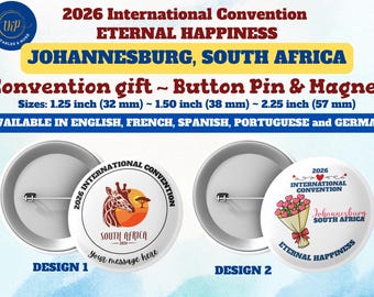 Jehovah’s Witnesses 2026 International Convention Eternal Happiness – JOHANNESBURG, SA – Button Pin | Button Magnet | JW convention gift