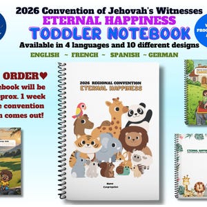Pre-order *** 2026 JW Convention Eternal Happiness ~ Spiral Notebook for toddler with many program related activities ~ Laminated covers