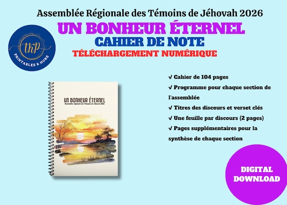 Assemblée Régionale des TJ 2026  - Un bonheur éternel | Cahier de notes | Téléchargement numérique