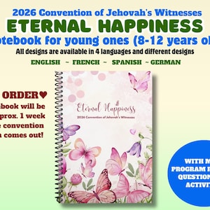 PRE-ORDER *** 2026 JW Convention Eternal Happiness ~ Notebook for young ones ( 8-12 years old)  with many activities ~ 4 languages