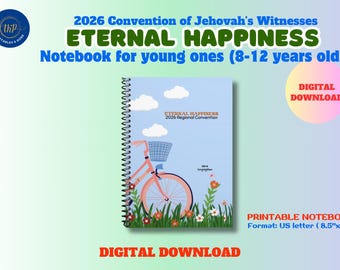 Convención Regional de los Testigos de Jehová 2026 ~ Felicidad Eterna ~ Cuaderno para niños pequeños (aprox. 8-12 años) con muchas actividades *** Descarga digital