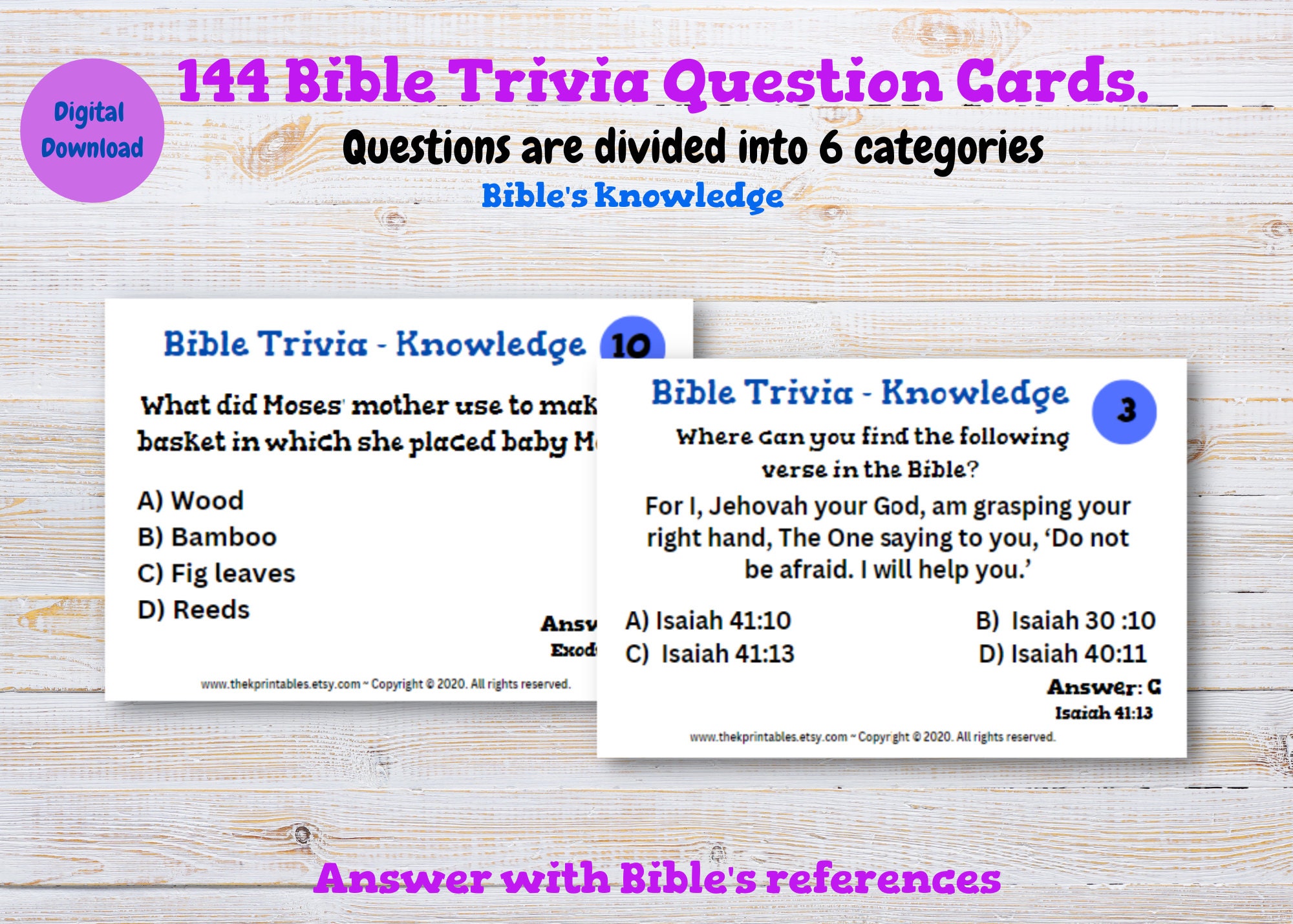 144 Bible Trivia Questions Cards JW Bible Trivia .flash Cards - Etsy