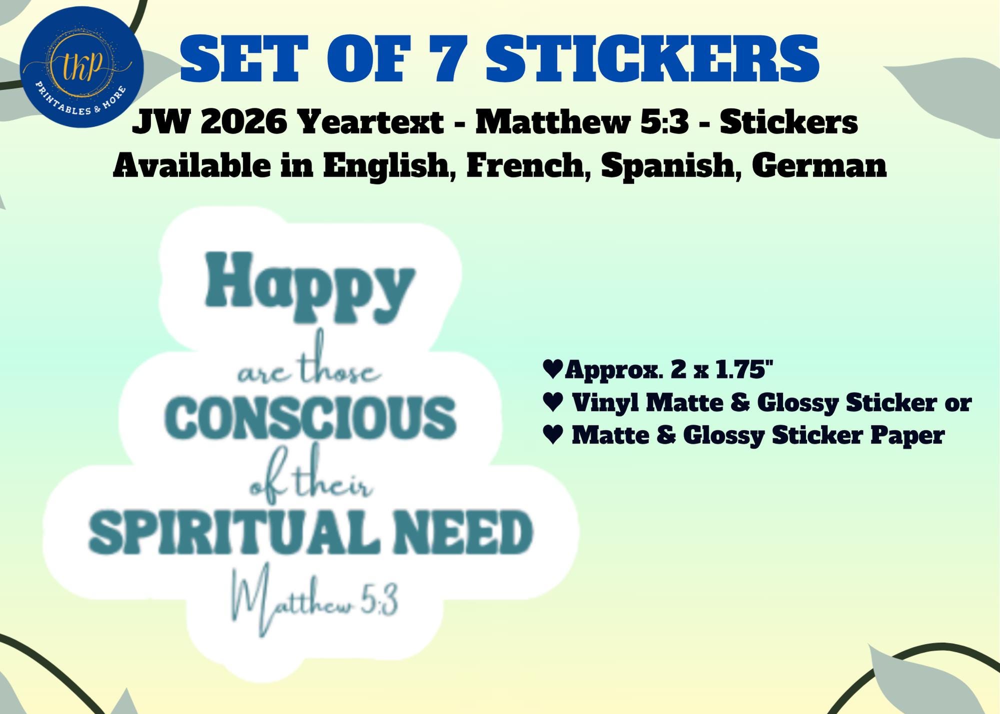 JW 2026 Yeartext - Matthew 5:3 - Stickers ~ Set of 7 Vinyl or Paper ...