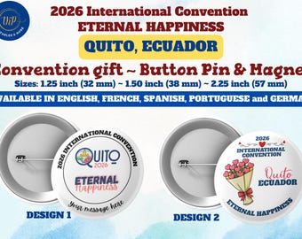 Convención Internacional de los Testigos de Jehová 2026 Felicidad Eterna – ECUADOR, QUITO – Pin de botón / Imán de botón / Regalo de la convención de los Testigos de Jehová
