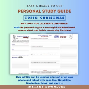 JW Printable Personal Study  Guide ~  *** &quot;Why don&#39;t you celebrate Christmas?&quot; *** ~ Explain your beliefs about Christmas!  INSTANT DOWNLOAD