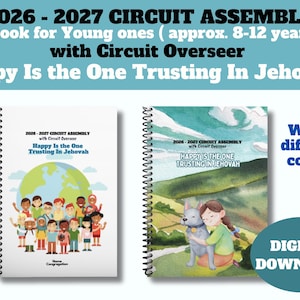 May include: Two spiral-bound notebooks titled 2026-2027 Circuit Assembly with Circuit Overseer and Happy Is the One Trusting In Jehovah. One cover features a globe with diverse children, the other a watercolor landscape with a child and a dog.