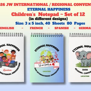 2026 International / Regional convention "Eternal happiness" ~ Set of 12 children’s notepads ~ 3x5 inch ~ Add convention location