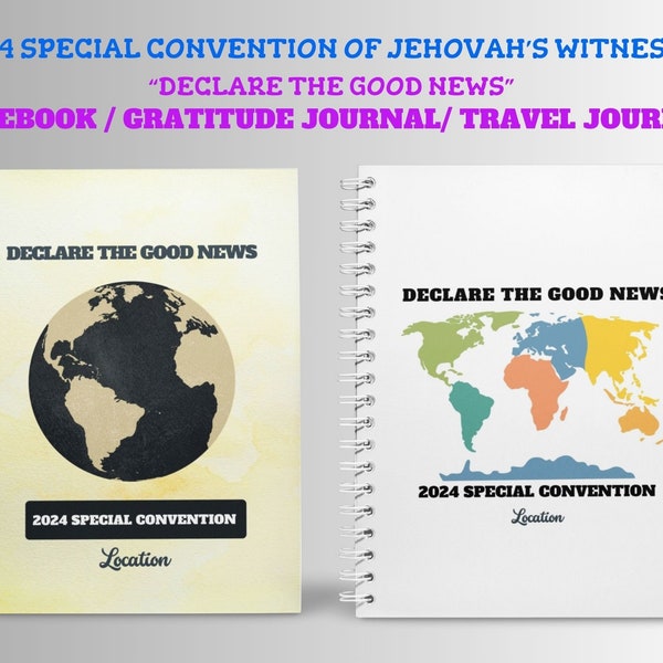 2024 JW Special Convention ~ "Declare the good news" ~ Spiral Notebook/Travel Journal in 3 sizes ~ Laminated Covers ~ lined or unlined pages