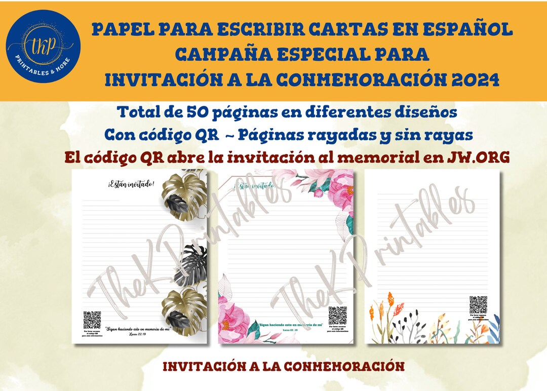 Conmemoración 2024 Papel Para Escribir Cartas Ministerio JW Papelería JW 50 Páginas Con