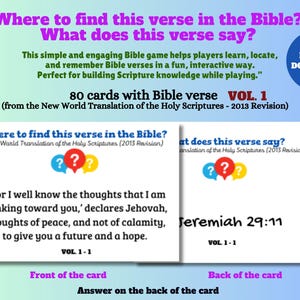 JW Bible Verse Games | Bible Trivia Flash Cards | 80 Printable Cards | Learn & Find Bible Verses | Instant Download