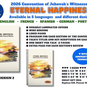 JW 2026 Convention Eternal Happiness ~ Spiral Notebook with convention's program ~ Laminated covers ~ JW convention gifts