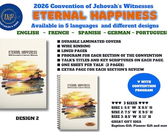 JW 2026 Convention Ewiges Glück ~ Spiralnotizbuch mit dem Programm der Jahrestagung ~ Laminiertes Cover ~ JW Jahrestag Geschenke